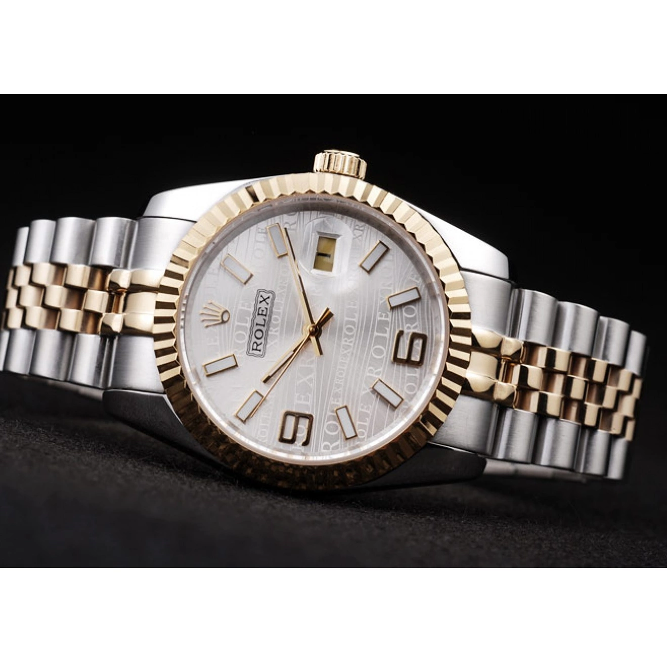 Rolex aaa copy Plated Gold Two Dial Rolex Silver 18k Steel 98084 Tone Stainless DateJust 0816